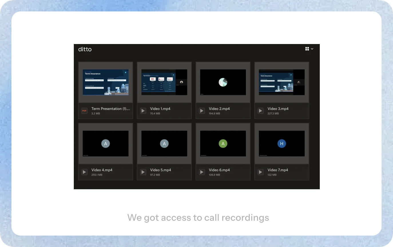 A grid of recorded consultation videos, captioned “We got access to call recordings”.
